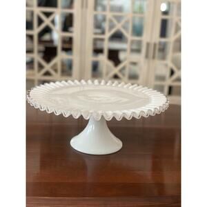 13” FENTON Silver Crest Cake Stand White Milk Glass Footed Pedestal Plate